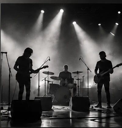 Un groupe live sur scene sous les projecteurs
